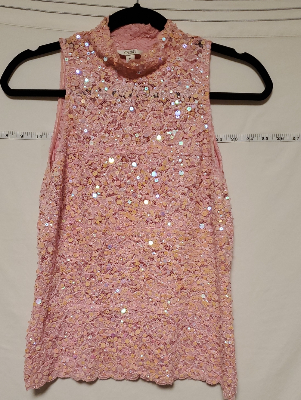 Cache Pink Sequin Lace Camisole Tank Top Sz Med